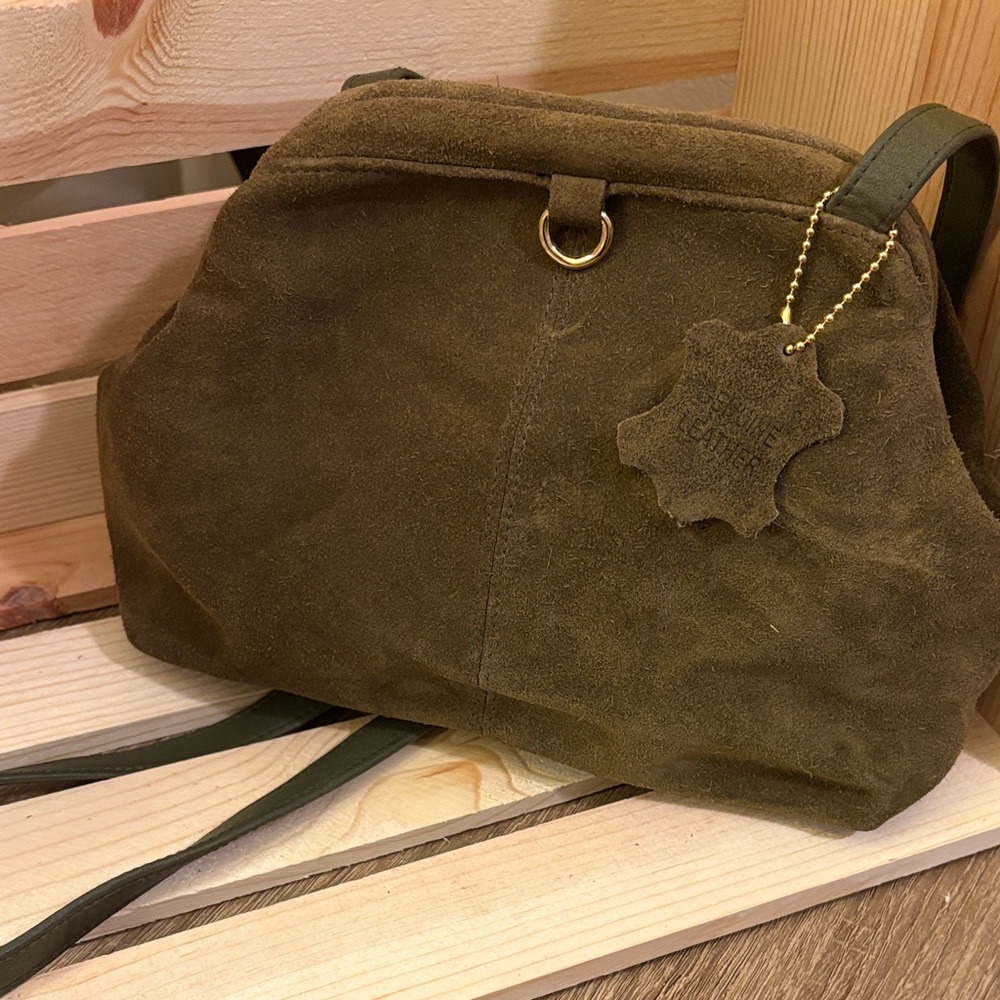 Gianni Bernini Olive Suede Leather Shoulder/Crossbody Bag